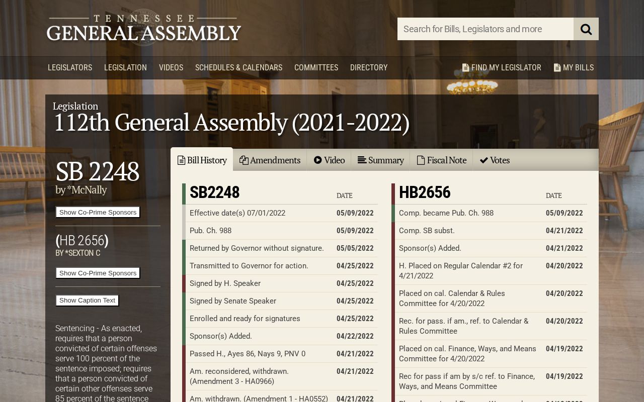 Tennessee truth-in-sentencing history for Lawrence County release date calculations