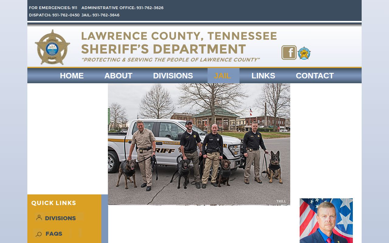 Official Lawrence County Sheriff jail page showing detention center information